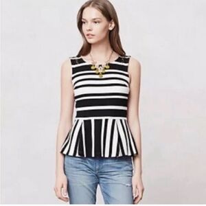Anthropologie Postmark Antonia UK - Black and White Striped Peplum Top